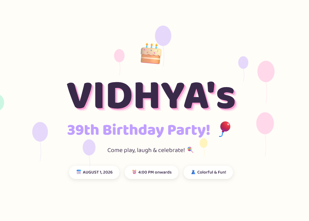 Birthday invitation design sample — colourful digital invite