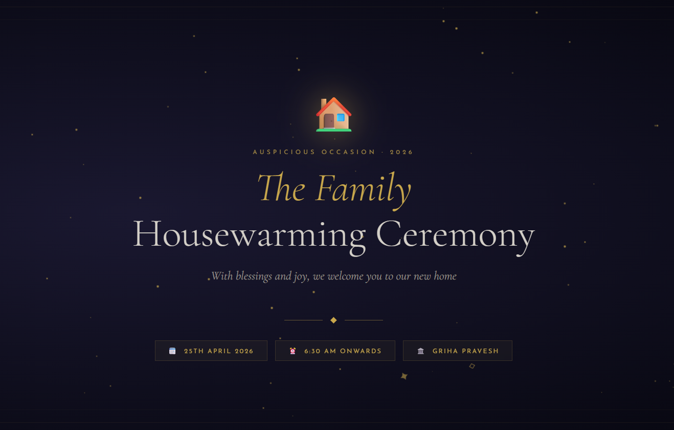 Housewarming invitation design sample — warm digital card